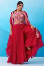 Deep Pink Crepe Silk Embroidered 3 Piece Co-ord Set