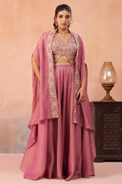 Blush Pink Crepe Silk Embroidered 3 Piece Co-ord Set