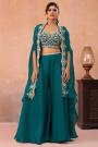 Teal Organza Silk Embroidered 3 Piece Co-ord Set