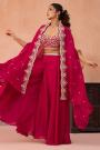 Rani Pink Organza Silk Embroidered 3 Piece Co-ord Set