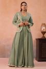 Sage Green Tissue Silk Embroidered 3 Piece Co-ord Set
