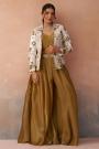 Mustard Gold & White Tissue Silk Embroidered 3 Piece Co-ord Set