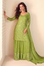 Kiwi Green Chinon Silk Embroidered Sharara Kurta Set