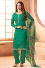 Emerald Green Chiffon & Organza Silk Embroidered Kurta Set With Floral Dupatta