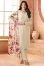 Ivory Chiffon & Organza Silk Embroidered Kurta Set With Floral Dupatta