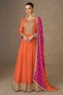 Orange Chinon Silk Bandhani Printed & Embroidered Anarkali Dress With Dupatta