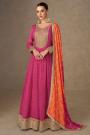Magenta Pink Chinon Silk Bandhani Printed & Embroidered Anarkali Dress With Dupatta