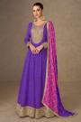 Purple Chinon Silk Bandhani Printed & Embroidered Anarkali Dress With Dupatta
