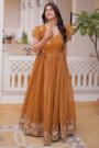 Mustard Shimmery Silk Embroidered Anarkali Dress