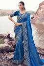 Royal Blue Satin Silk Zari Woven & Embroidered Saree