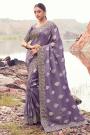 Lilac Tissue Silk Zari Woven & Embroidered Saree