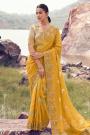 Yellow Tissue Silk Zari Woven & Embroidered Saree