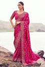 Magenta Pink Satin Silk Zari Woven & Embroidered Saree