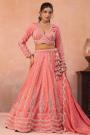 Peach Tissue Silk Embroidered Lehenga Set