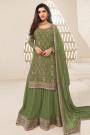 Fern Green Chinon Silk  Zari Woven & Embroidered Sharara Kurta Set