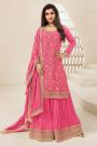 Fuchsia Pink Chinon Silk  Zari Woven & Embroidered Sharara Kurta Set