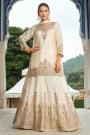 Light Beige Chinon Silk Embroidered Kurta With Skirt & Net Dupatta