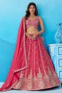 Deep Pink Tissue Silk Embroidered Lehenga Set