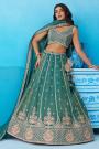 Teal Tissue Silk Embroidered Lehenga Set