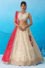 Ivory & Pink Tissue Silk Embroidered Lehenga Set