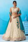 Ivory & Prussian Blue Tissue Silk Embroidered Lehenga Set