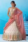Ivory & Blush Pink Tissue Silk Embroidered Lehenga Set