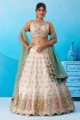 Ivory & Mint Tissue Silk Embroidered Lehenga Set