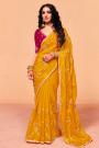 Mustard Yellow Tissue Silk Embroidered Saree With Hand Worked Blouse