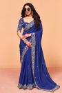 Royal Blue Tissue Silk Embroidered Saree With Hand Worked Blouse