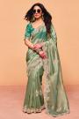 Sage Green Tissue Silk Embroidered Saree With Hand Worked Blouse