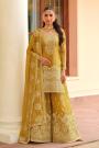 Mustard Silk Embroidered Sharara Kurta Set
