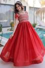 Coral Red Silk Embroidered Anarkali Dress