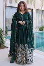 Teal Green Silk Embroidered Anarkali Dress With Dupatta