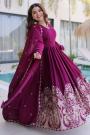 Plum Silk Embroidered Anarkali Dress With Dupatta
