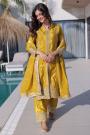 Yellow Silk Embroidered Kurta Set