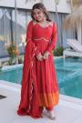 Red Chanderi Silk Embroidered & Zari Woven Anarkali Set