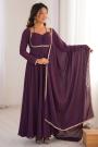 Plum Georgette Laced Anarkali Dress With Dupatta