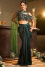 Dark Green Silk Dhoti Skirt With Embroidered Top &Shrug