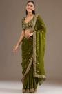 Forest Green Tissue Silk Embroidered Saree