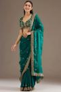 Teal Blue Tissue Silk Embroidered Saree