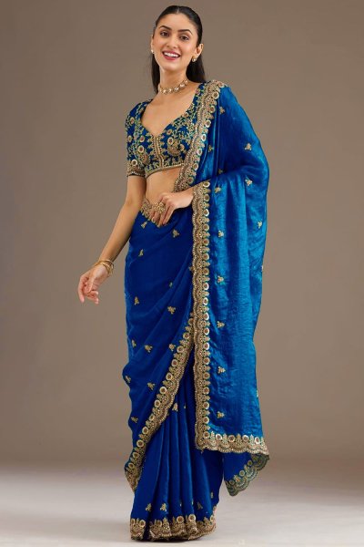 Royal Blue Tissue Silk Embroidered Saree