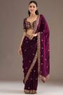 Plum Tissue Silk Embroidered Saree
