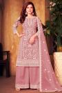 Dusty Pink Floral Embroidered Net Kurta Set