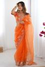 Orange Organza Silk Embroidered Saree