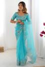 Sky Blue Organza Silk Embroidered Saree