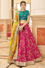 Pink, Yellow, & Green Silk Embroidered Designer Lehenga Set