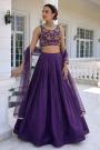 Violet Silk Lehenga With Embroidered Blouse & Net Dupatta