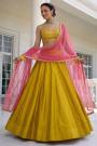 Mustard Yellow Silk Lehenga With Embroidered Blouse & Net Dupatta