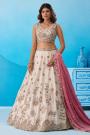 Ivory & Blush Pink Tissue Silk Embroidered Lehenga Set