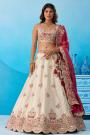 Ivory & Deep Pink Tissue Silk Embroidered Lehenga Set
